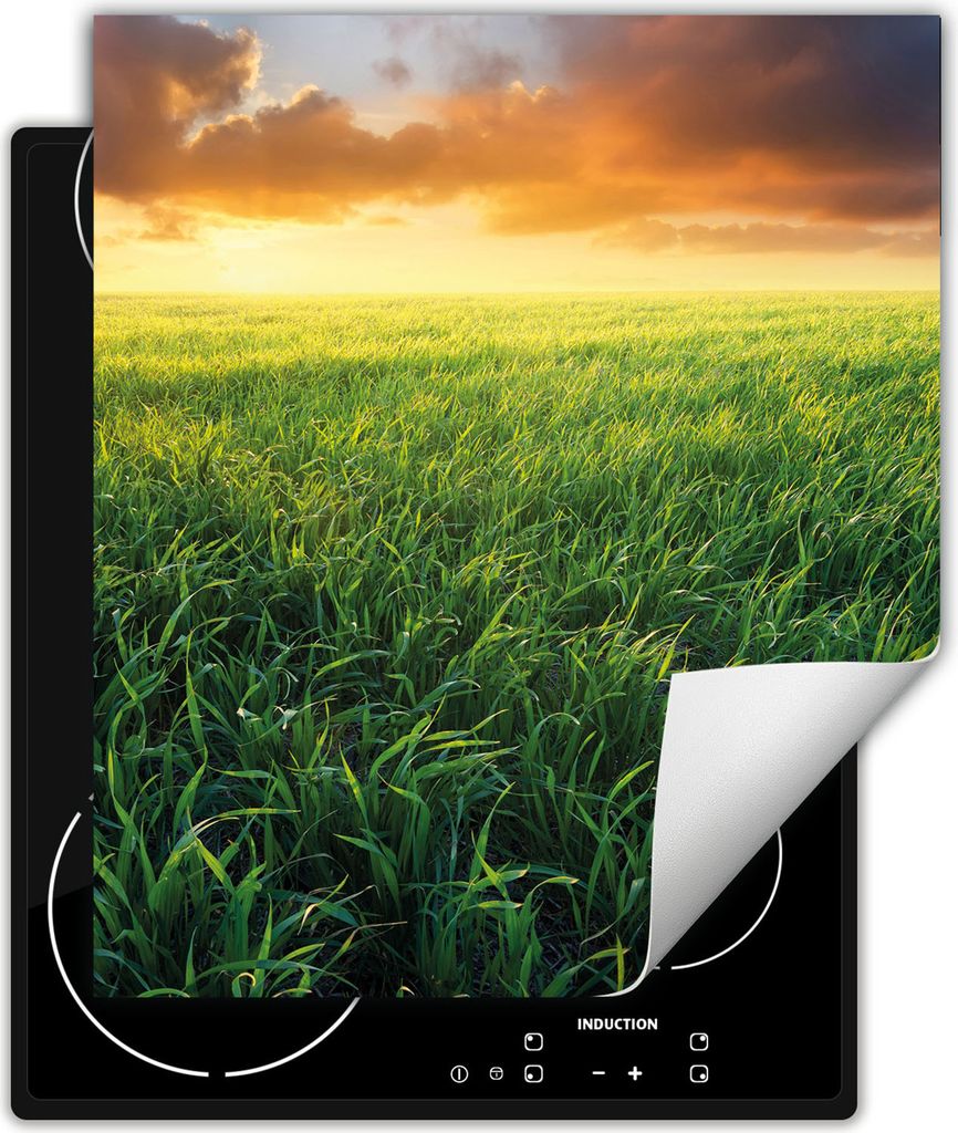 DarHaus Herdabdeckplatte 45x52 cm Anti Rutsch Matte Aufrollbar, Landschaft - Sonne