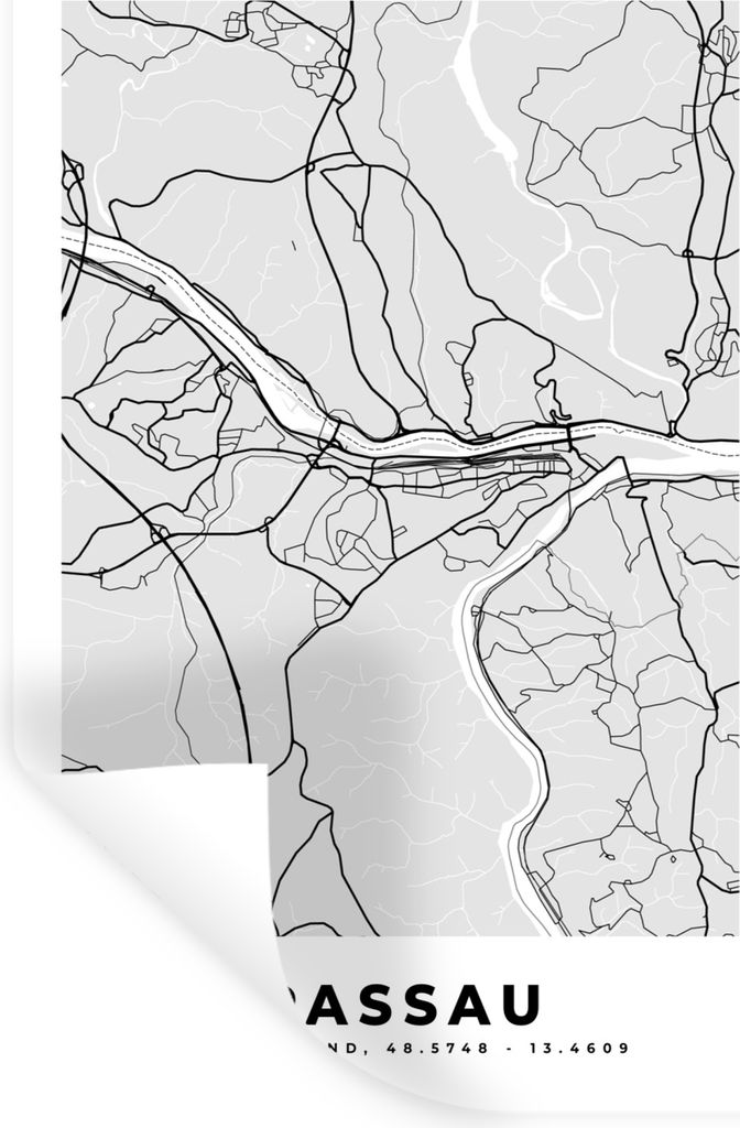 MuchoWow Wandtattoo Wandsticker Wandaufkleber Passau - Stadtplan - Deutschland - Karte 40x60 cm Selbstklebend und Repositionierbar - Wierderverwe...