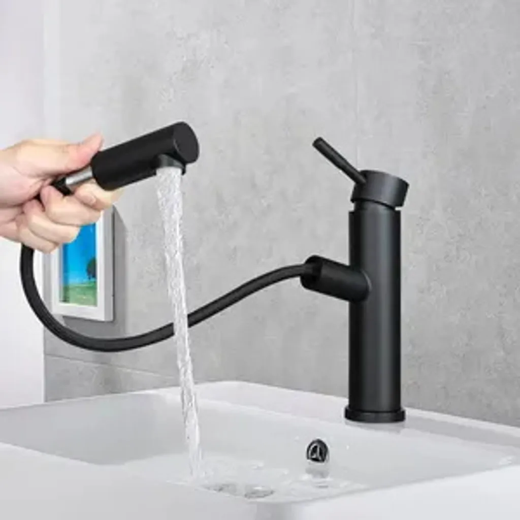 Miscelatore Lavabo Nero ZMH: Design Moderno con Doccia Estraibile
