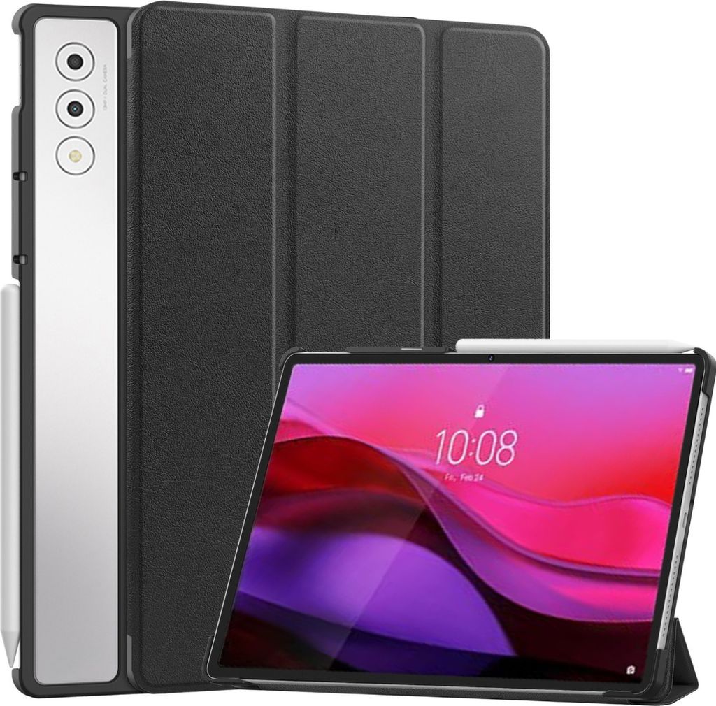 Case2go - Hülle kompatibel mit Lenovo Yoga Tab Plus (2025) - 12.7 Zoll - Mit AutoWake-Funktion - Kunstleder Tablet Case Schutzhülle - Schwarz
