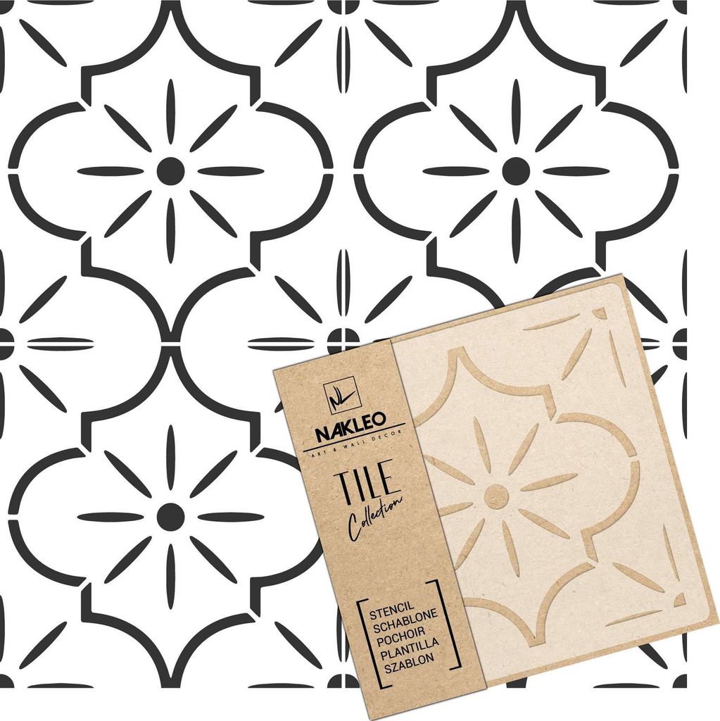 Tile Fliesen Schablone zum Malen 25x25 cm, Lucca Spanische Maurische Blume Marokkanisch, Kunststoff Wiederverwendbare Bodenschablone DIY