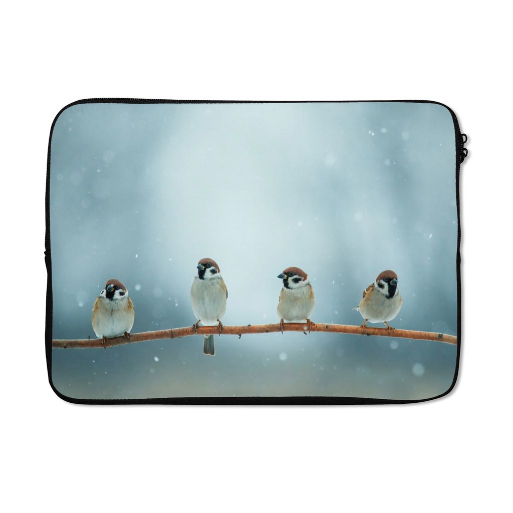MuchoWow Laptop Hülle 14 ZollVögel - Spatz - Schnee - Winter Laptoptasche - Laptoptasche - Stoßsicher - Schutzhaube