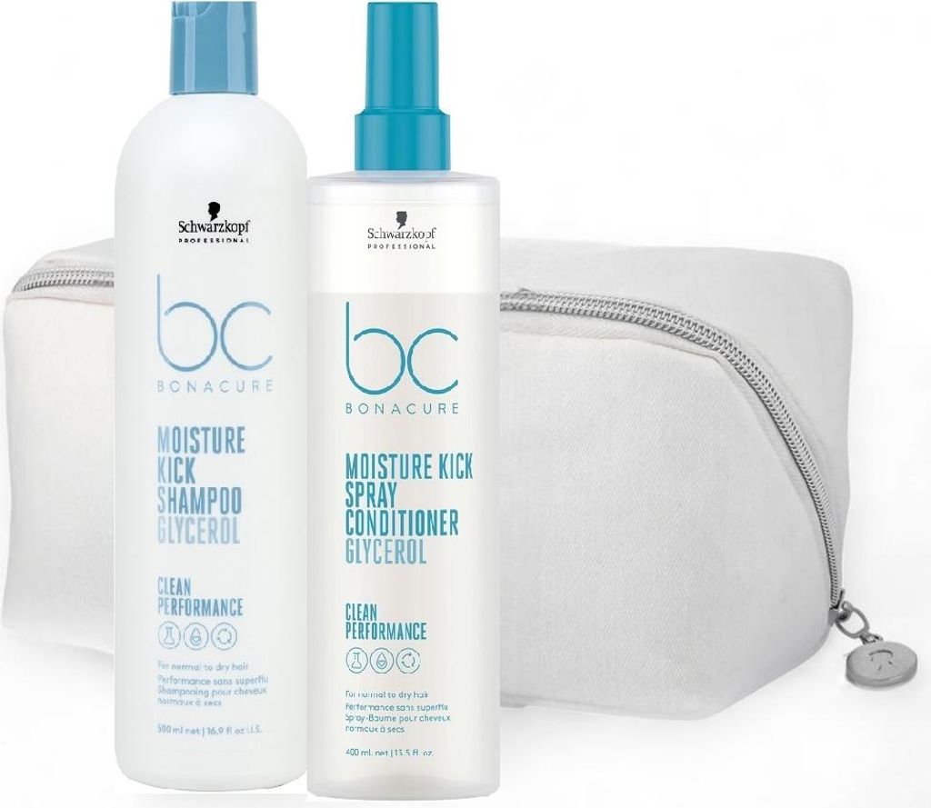 Schwarzkopf BC Moisture Kick Shampoo 500 ml + Spray Conditioner 400 ml + Kosmetiktasche