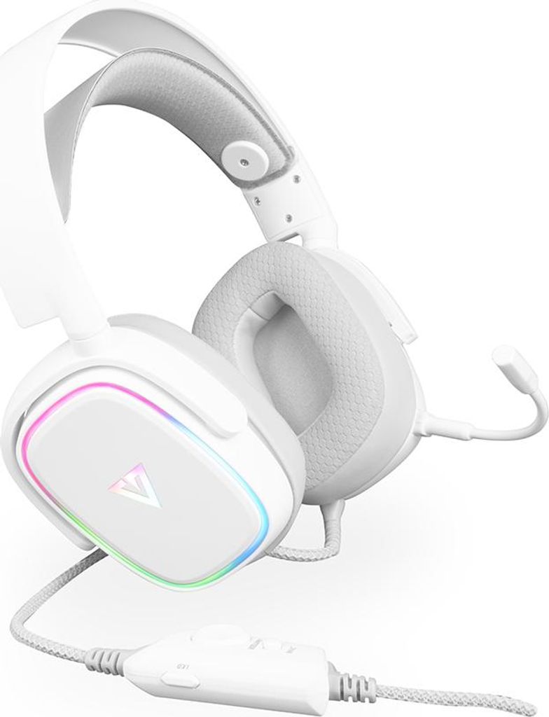 MODECOM Volcano MC-899 Prometheus Headset, Weiß, 7.1 Surround Sound, PC Kopfhörer mit Mikrofon, USB Kabel, Over-Ear Polsterung, RGB Beleuchtung