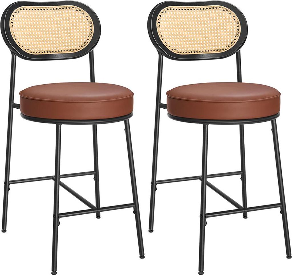 Barhocker, 2er-Set, hoher Hocker für die Küche zum Frühstücken mit gebogener Rückenlehne