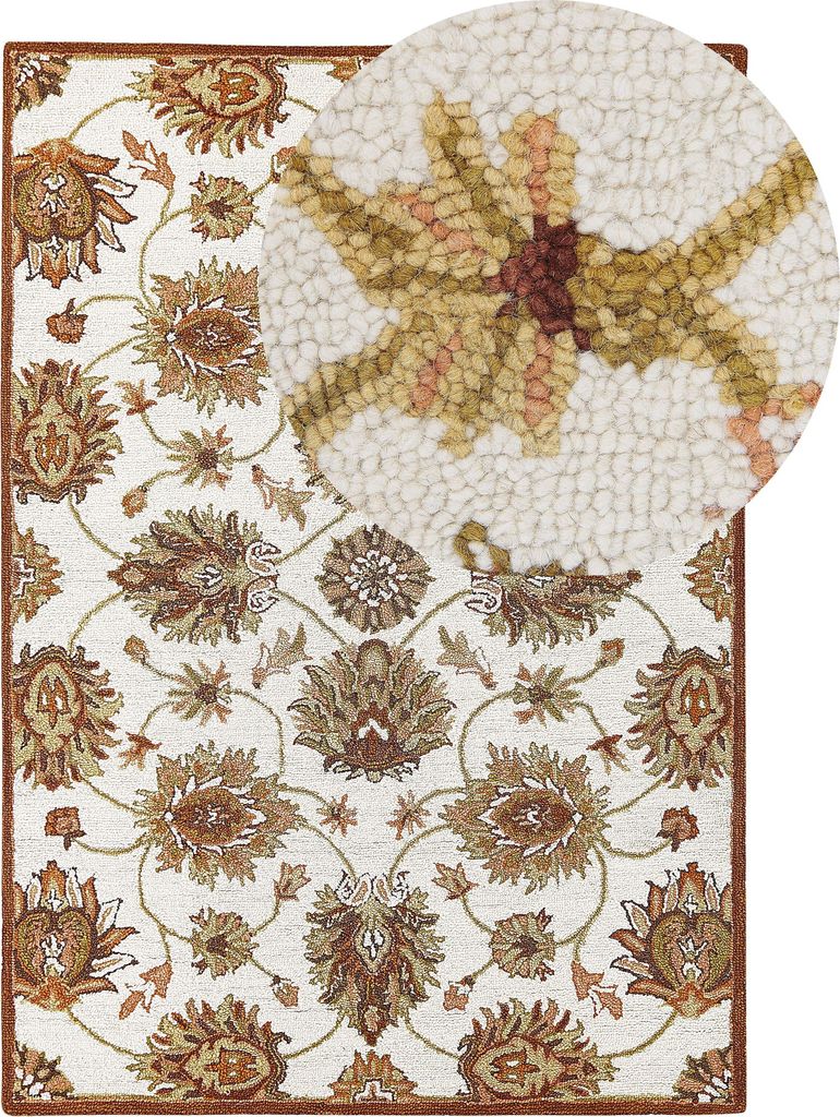 BELIANI Teppich Beige / Braun Wolle 140 x 200 cm Kurzflor Orientalisches Muster Rechteckig Wohnzimmer Schlafzimmer Flur