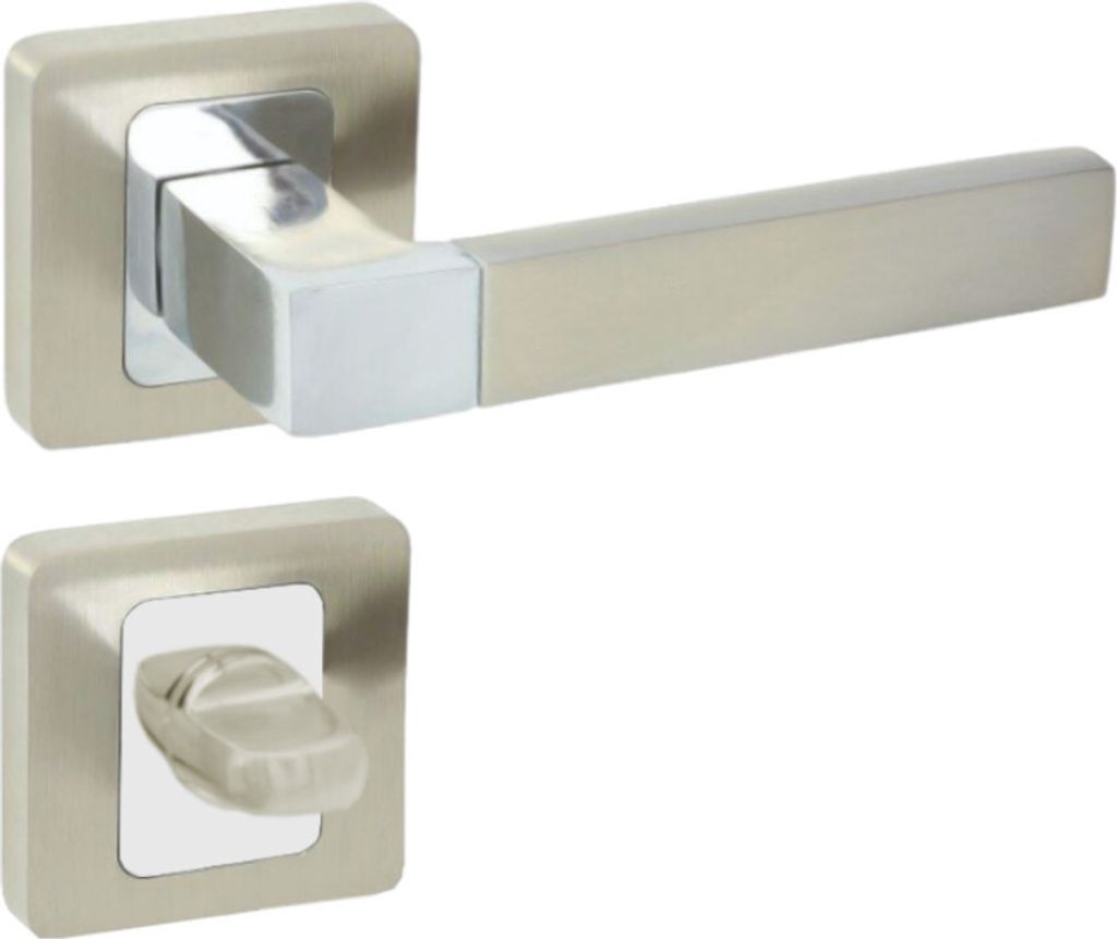 DOMINO Türgriff Drückergarnitur WC - Badezimmer Set | mit quadratische Rosette | für Badezimmertüren | Set WC - Rosetten-Garnitur | Türbeschl...