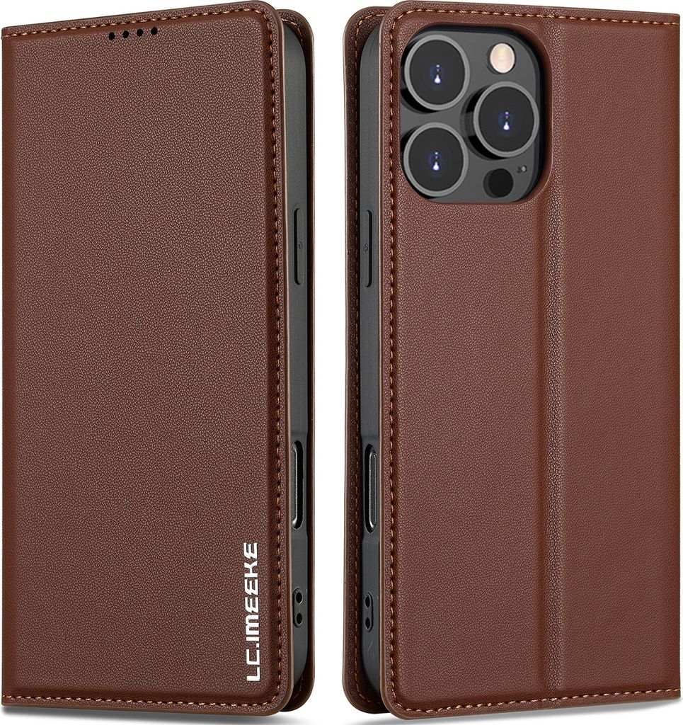 Handyhülle für iPhone 16 Pro Max, Magnetische Flip Leder Hülle mit Kartenfach und Standfunktion Braun