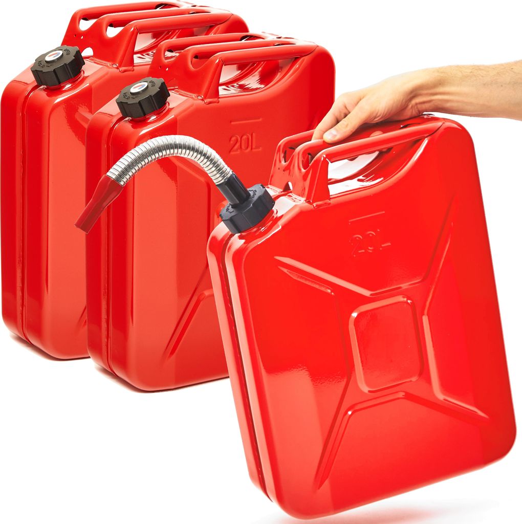 BW Kraftstoffkanister Metall Benzinkanister 3x 20 Liter mit Schraubverschluss mit Ausgießer - Rot RAL 3000 - UN-Zulassung - Hergestellt in Europa
