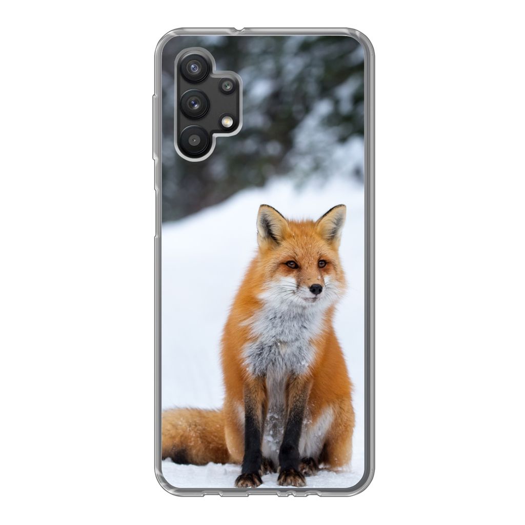 MuchoWow Handyhülle Schutzhülle Hülle für Samsung Galaxy A32 5G Fuchs - Schnee - Wald Silikon Softcase Handy Hülle - Softcase