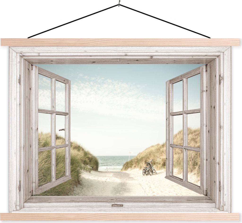 MuchoWow Textilposter Aussicht - Strand - Meer 40x30 cm mit holzfarbenen Rahmen - Bilder