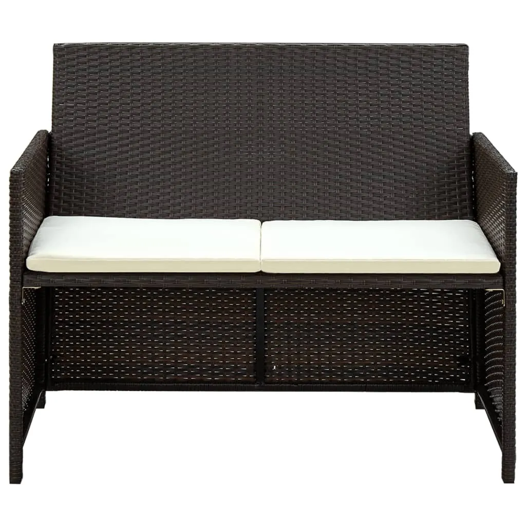 vidaXL Divano da giardino a 2 posti con cuscini in poly rattan marrone