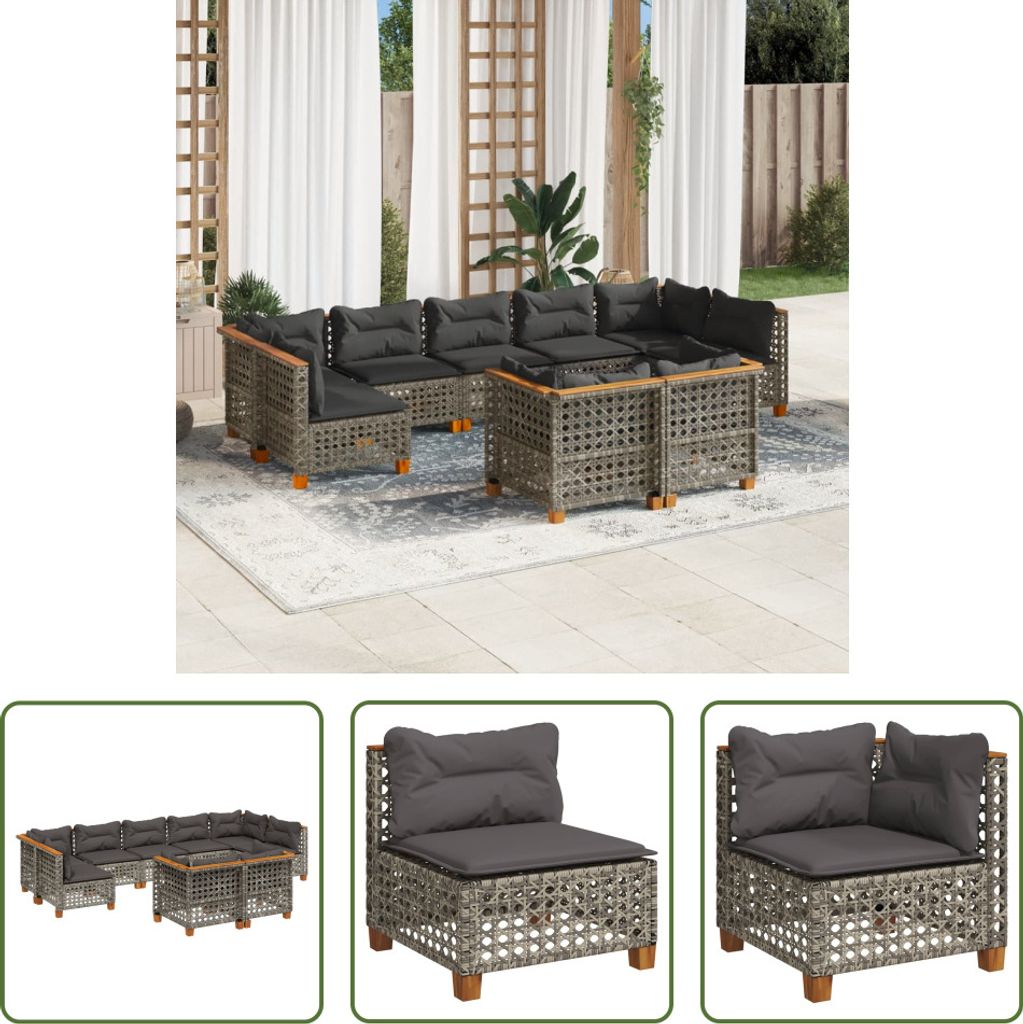 The Living Store 9-tlg. Garten-Sofagarnitur mit Kissen Grau Produktbild 