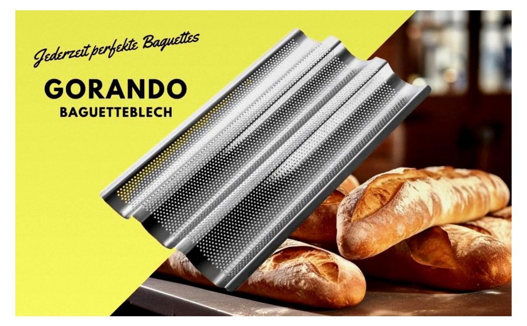 Baguetteblech für 3 Brote, 38x24cm, Edelstahl