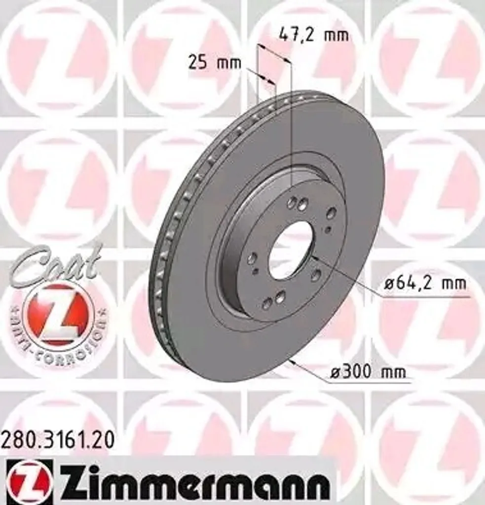 Disque de frein Zimmermann 280.3161.20 haute performance Civic VII