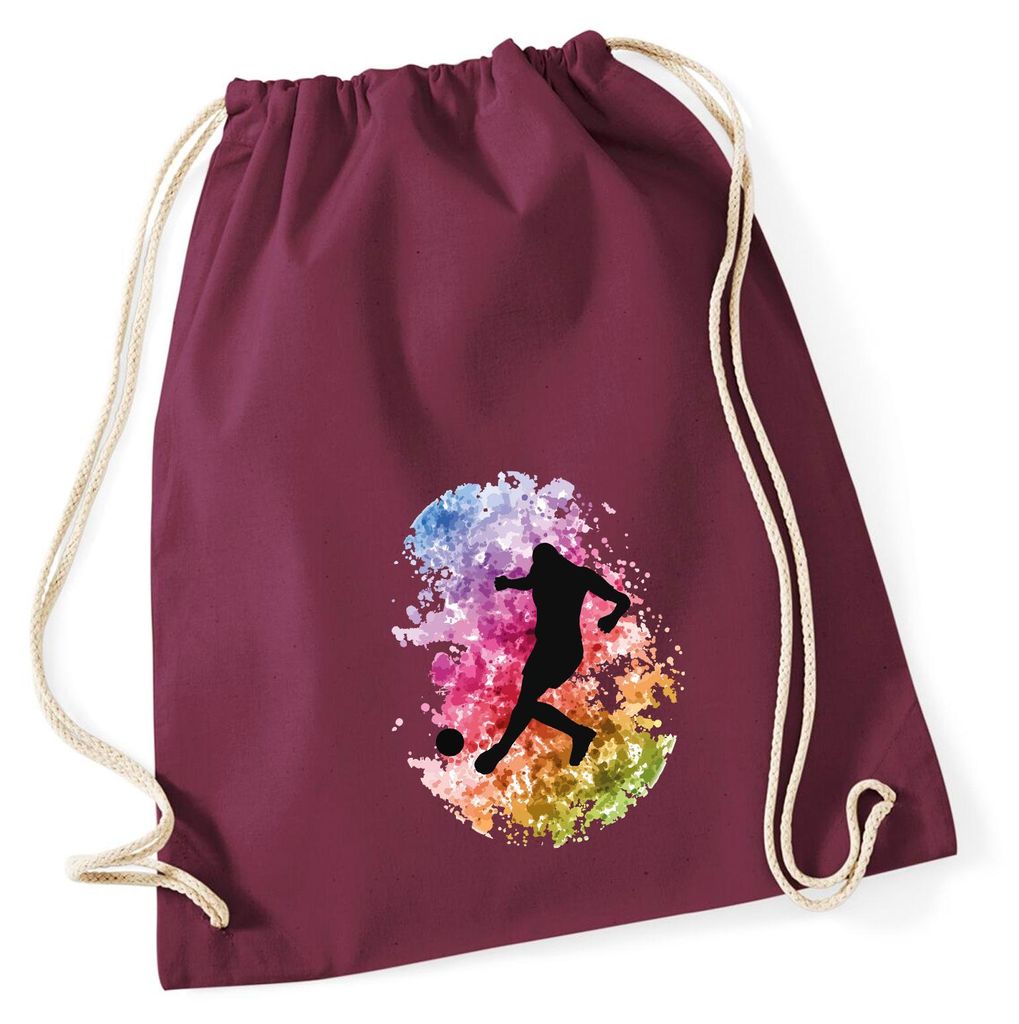 Huuraa Turnbeutel Fußballspieler bunte Silhouette 12 Liter Burgundy Baumwolle Rucksack Geschenkidee