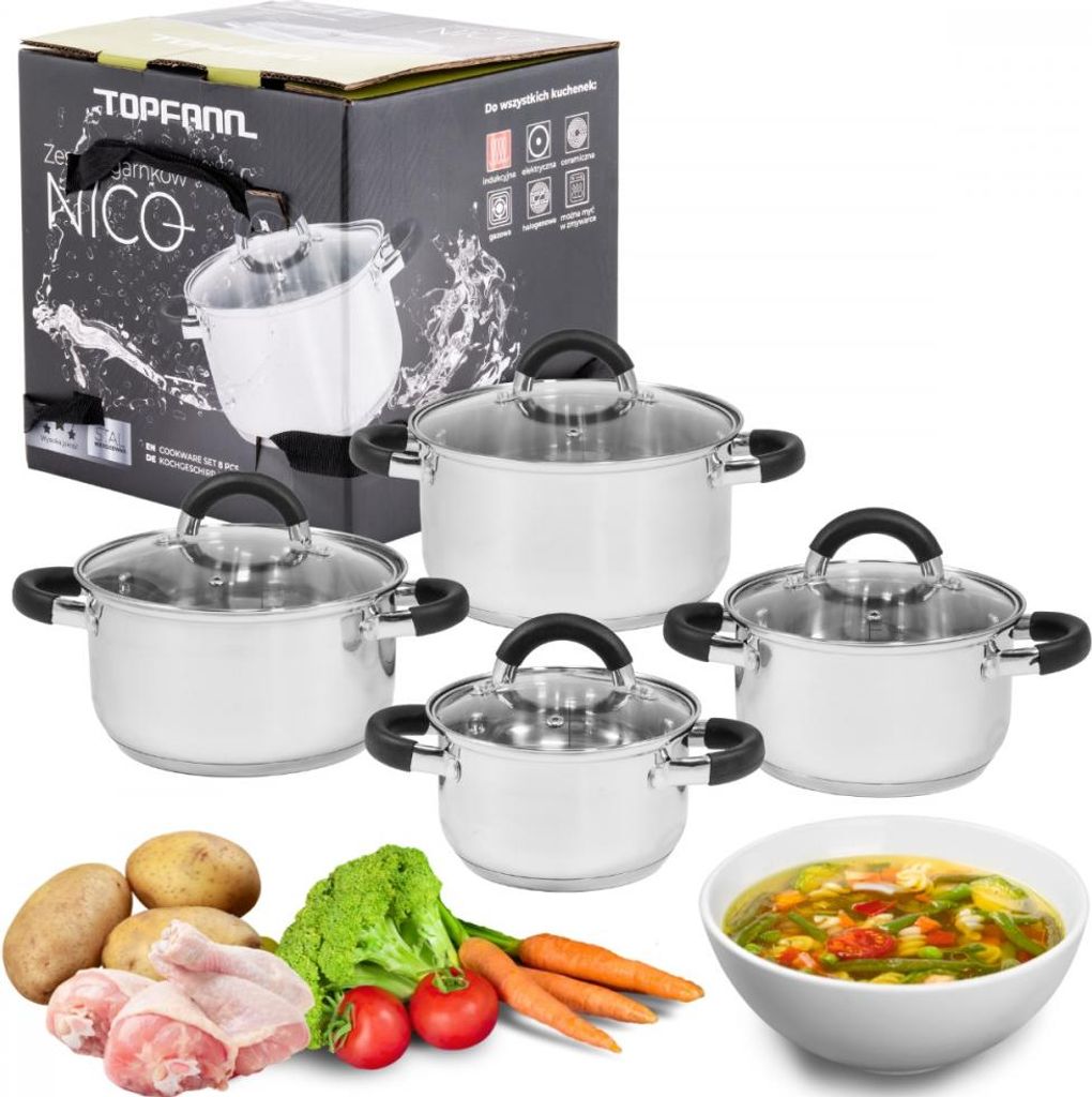 Set Edelstahltöpfe mit Silikongriffen Gas-Induktion 8 Stück TOPFANN Nico