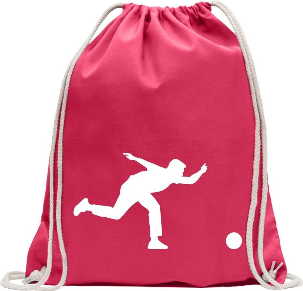 Kiwistar - Turnbeutel - pink - Bowling Kegeln Figur Spieler - Fun Rucksack Sport Beutel Gymsack Baumwolle mit Ziehgurt
