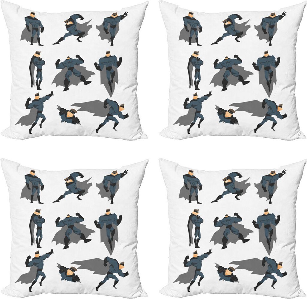 ABAKUHAUS Superheld Kissenbezug Set (4 Stück), Held mit Superkräften, Moderner Doppelseitiger Digitaldruck, 45 cm x 45 cm, Weiß grau
