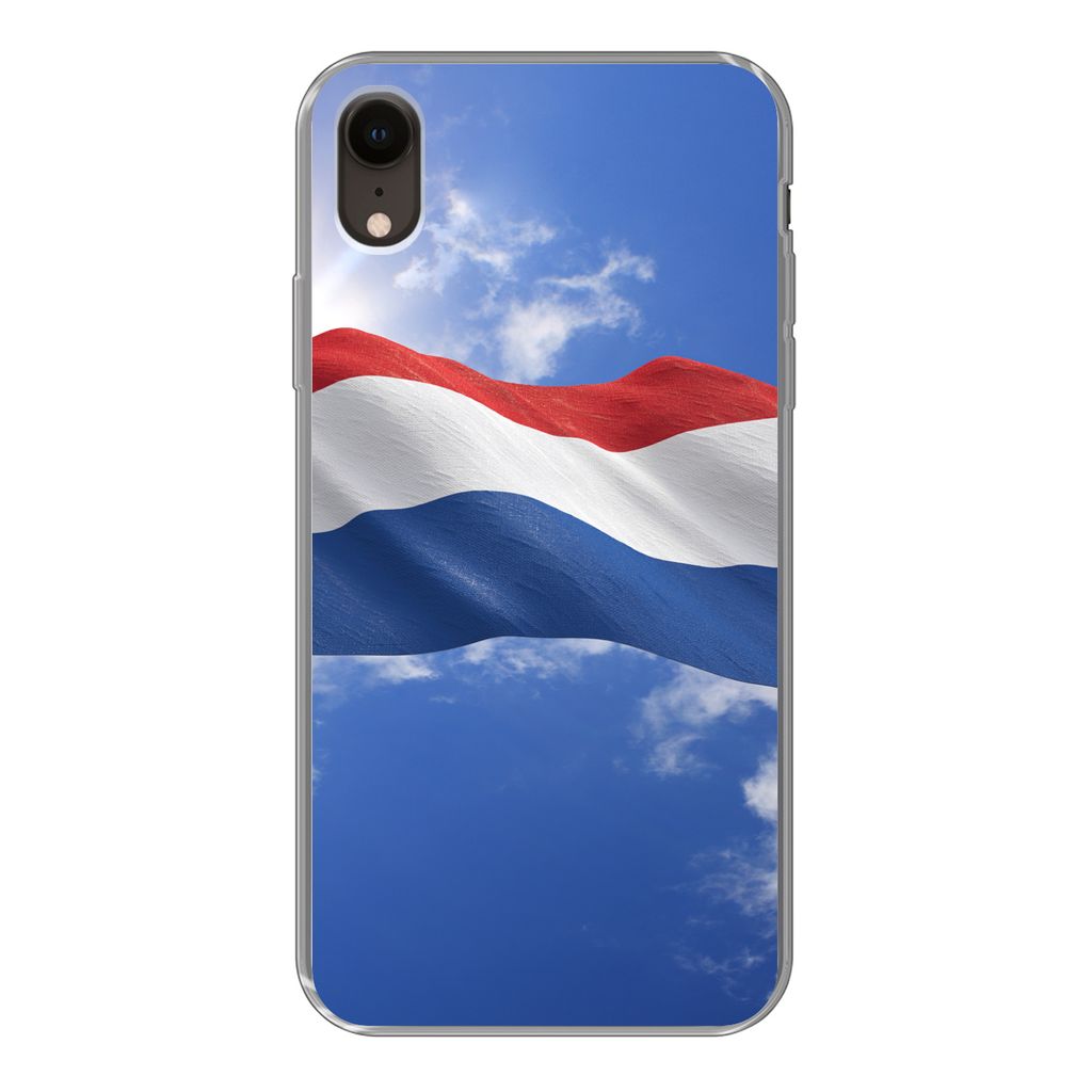 MuchoWow Handyhülle Schutzhülle Hülle für iPhone XR Die Flagge der Niederlande weht am Himmel Silikon Softcase Handy Hülle - Schutzdeckel