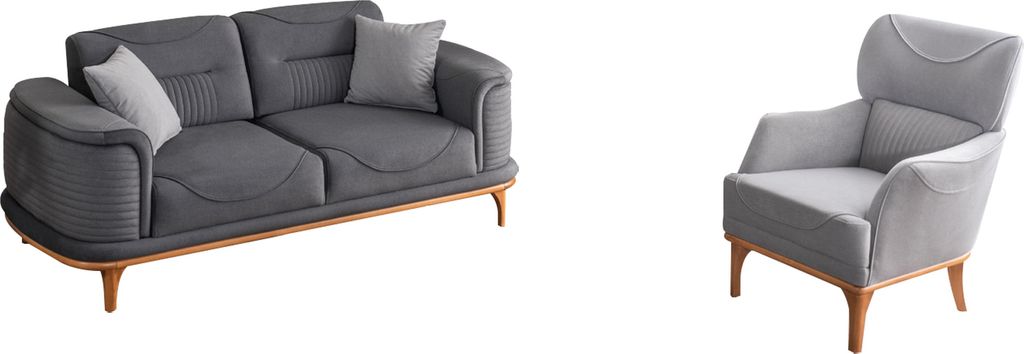 Modernes graues 2-teiliges Wohnzimmerset Dreisitzer-Sofa und Sessel