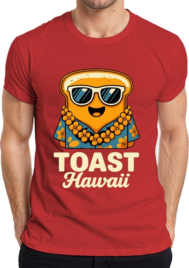 Toast Hawaii Aloha Urlaub Sommer Retro Vintage Lustig Niedlich Herren T-Shirt, Rot, S