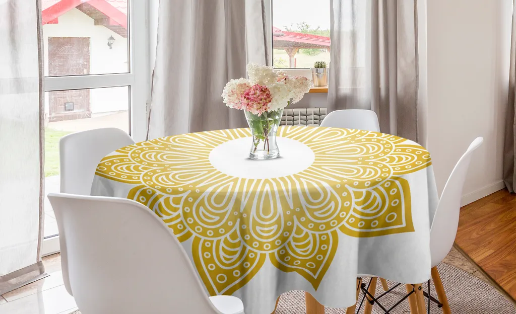 Tovaglia Circolare Mandala 150 cm ABAKUHAUS Decorazione Boho Giallo
