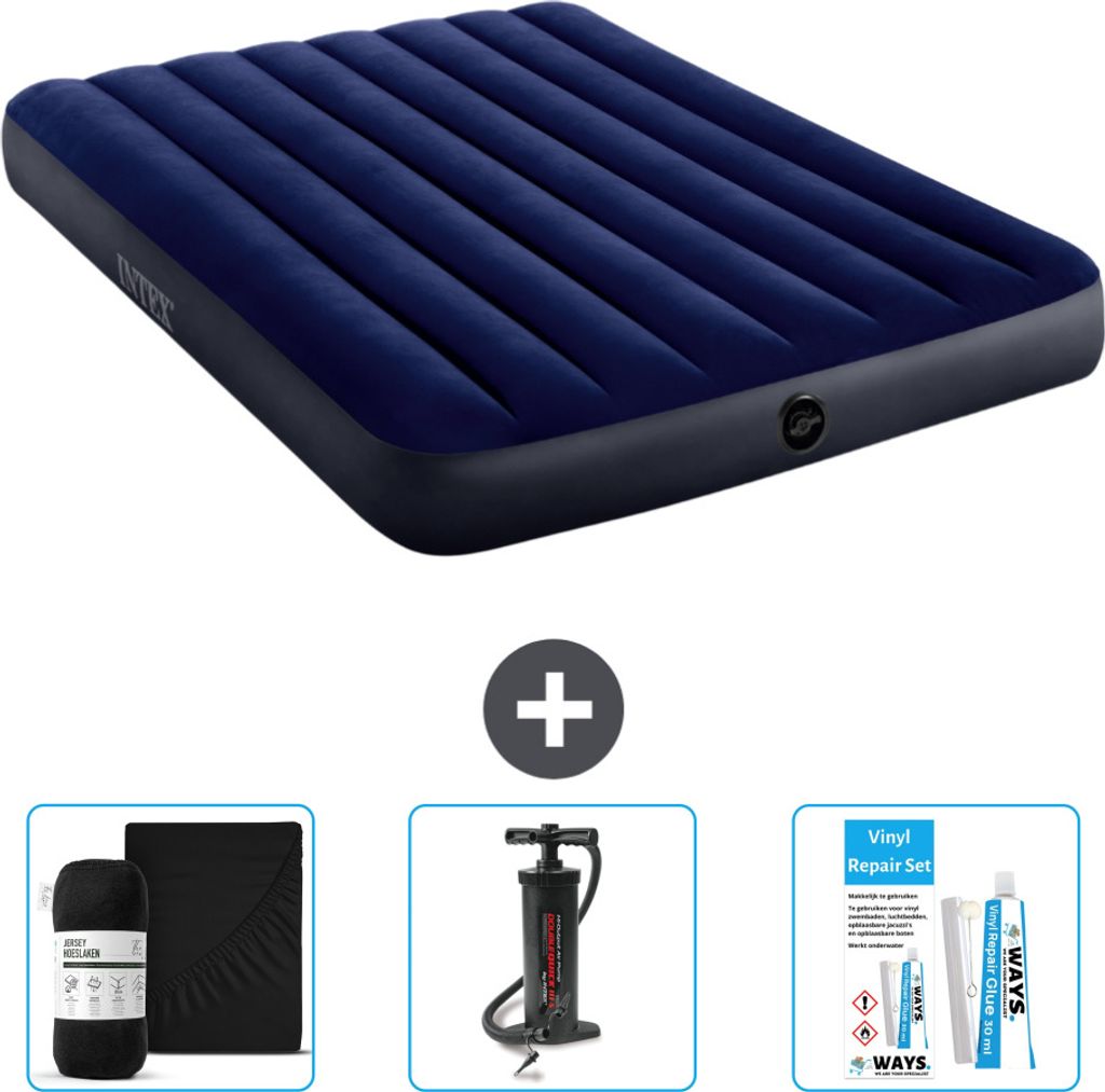 Intex Airbed - Doppelbett - 137 x 191 x 25 cm - Blau - Im Lieferumfang enthalten Spannbettuch - Pumpe en Reperaturset