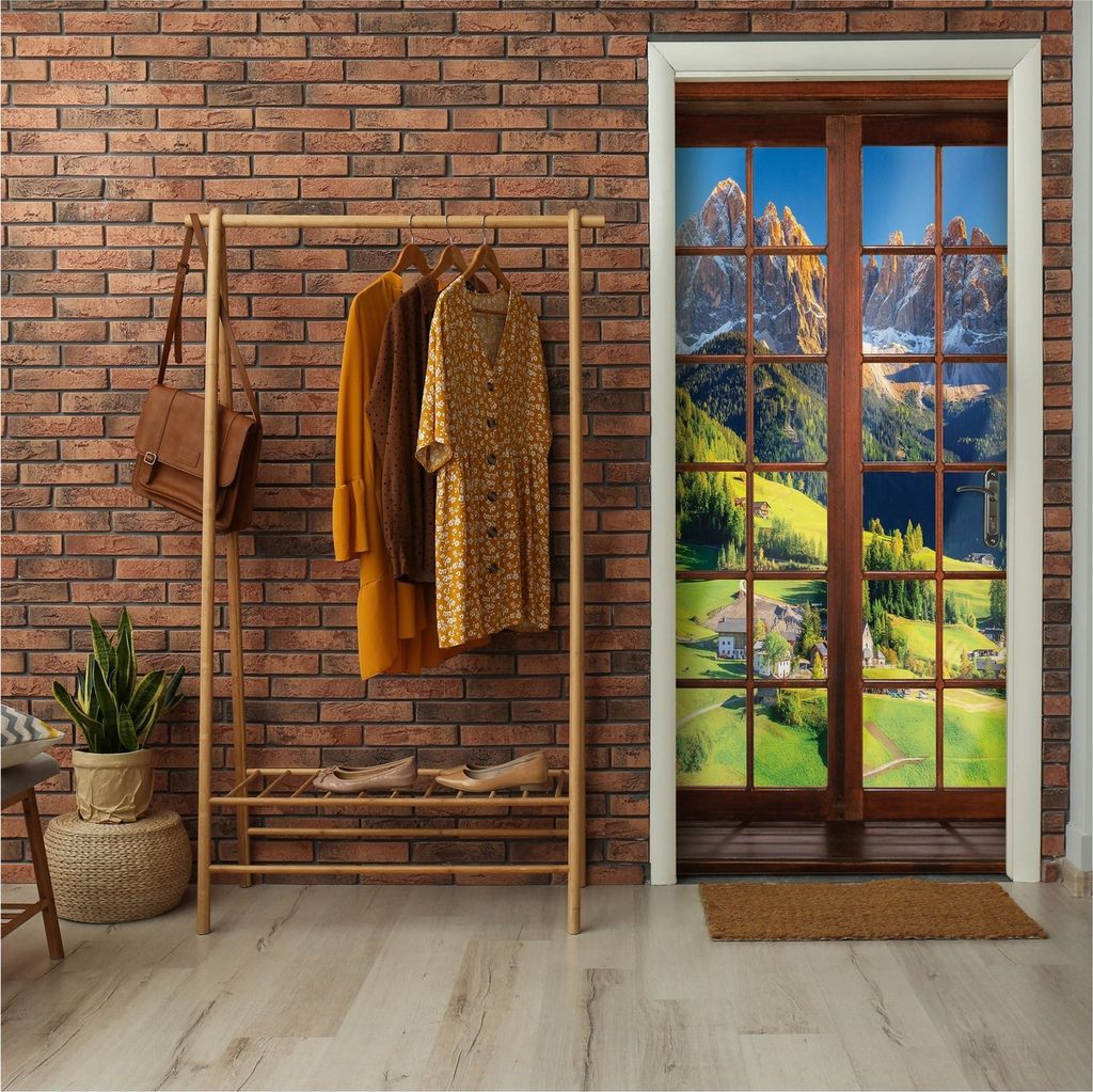 Türtapete Fenster Natur - 91x211 cm einteilig - Vlies Türposter inkl. Kleister Fototapete für Tür Wohnzimmer Küche Badezimmer Türaufkleber T...