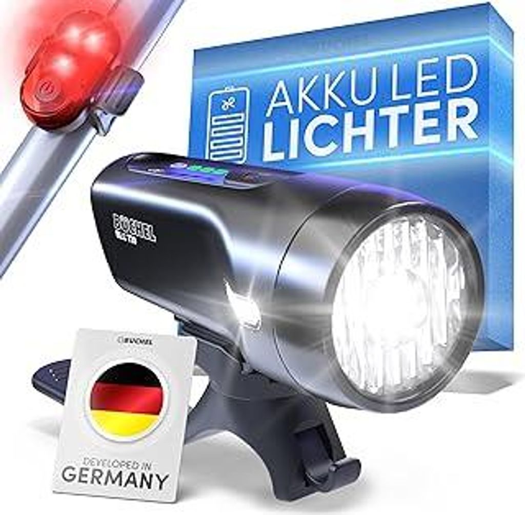 Büchel BLC 720 Fahrradlichter Set I 70/30/15 Lux I StVZO zugelassen mit bis zu 14h Akkulaufzeit I Aufladbares Fahrrad licht LED für vorne + hinte...