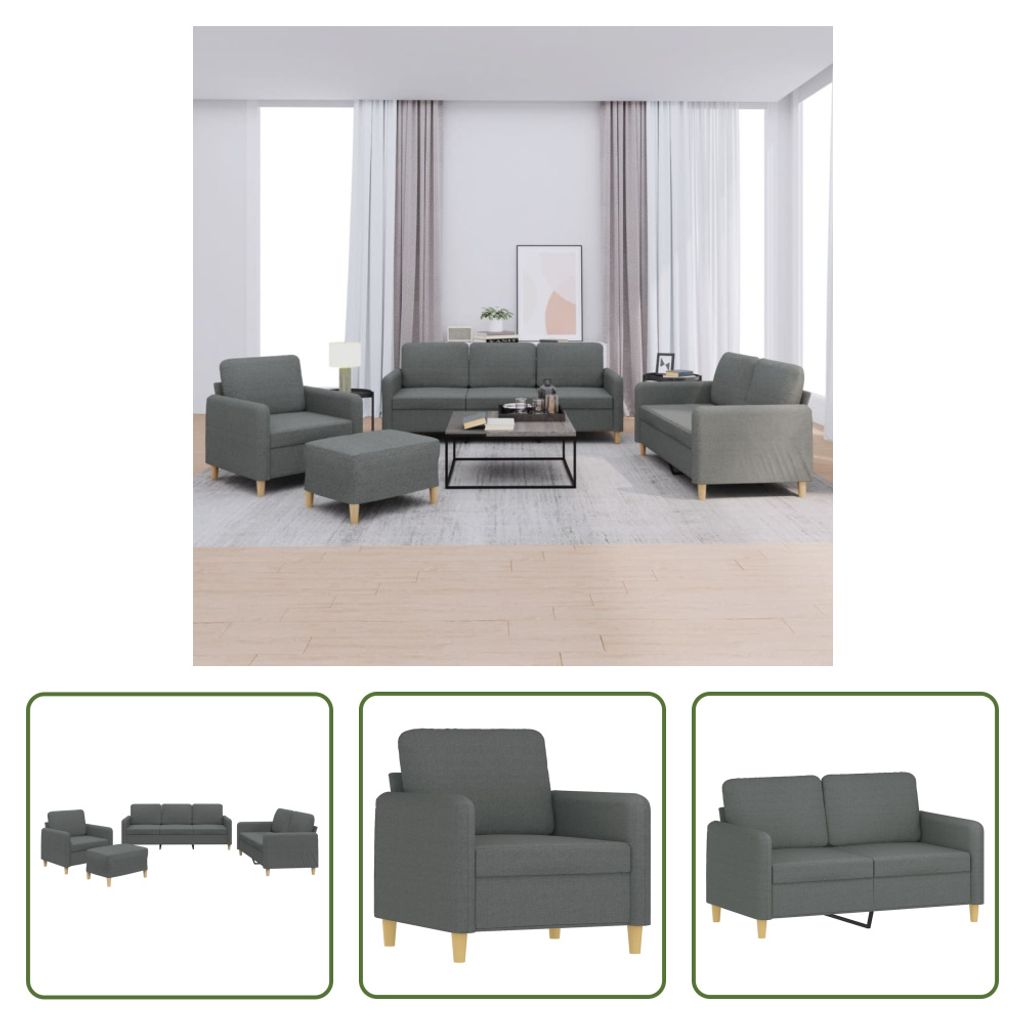 The Living Store 4-tlg. Sofagarnitur mit Kissen Dunkelgrau Stoff