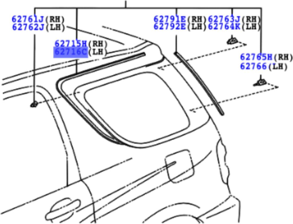 TOYOTA Rav4 Dichtungsstreifen für die Heckscheibe 62716-42010 OE