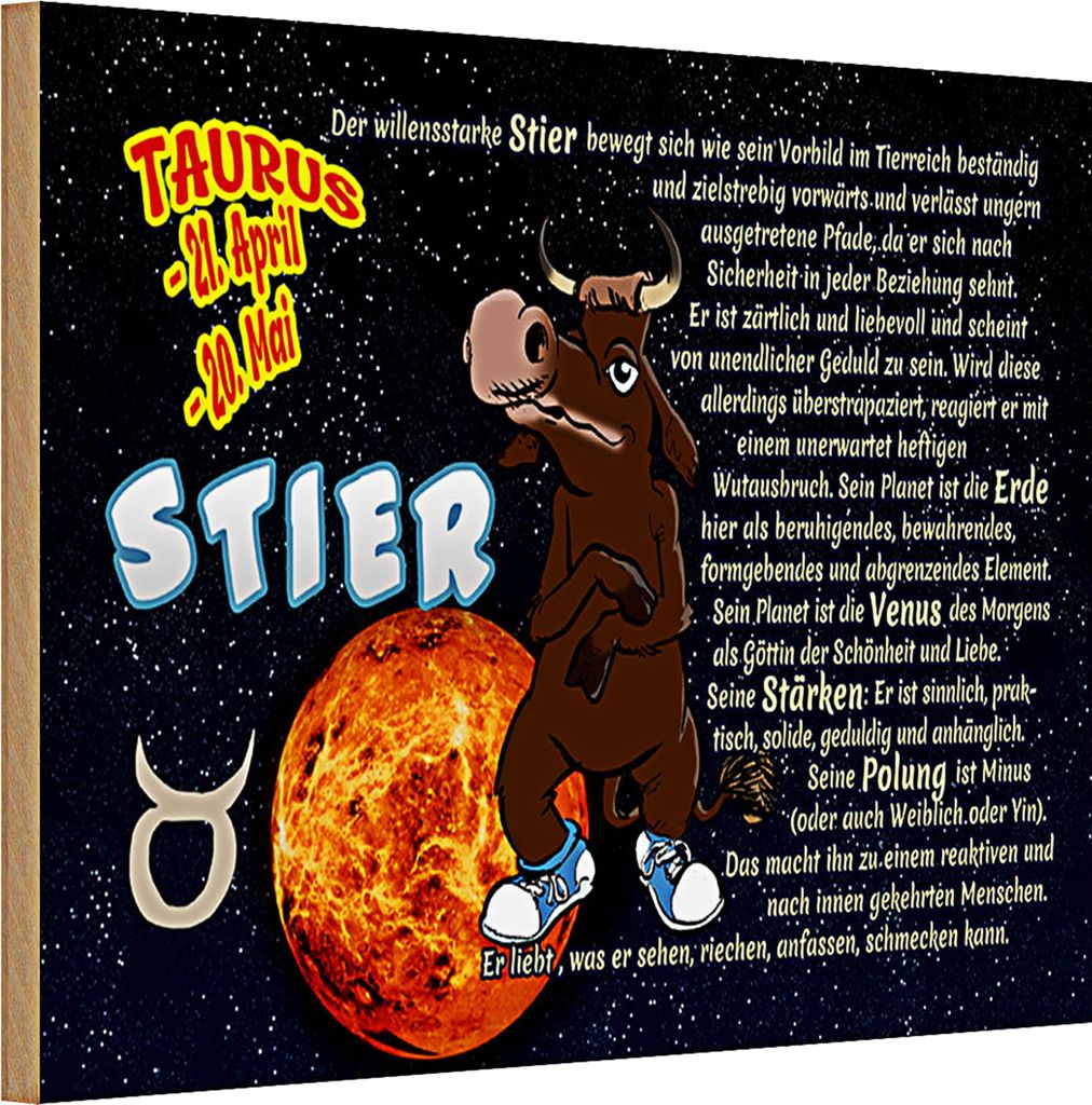 Holzschild Sternzeichen 30x20cm Stier Planet Venus