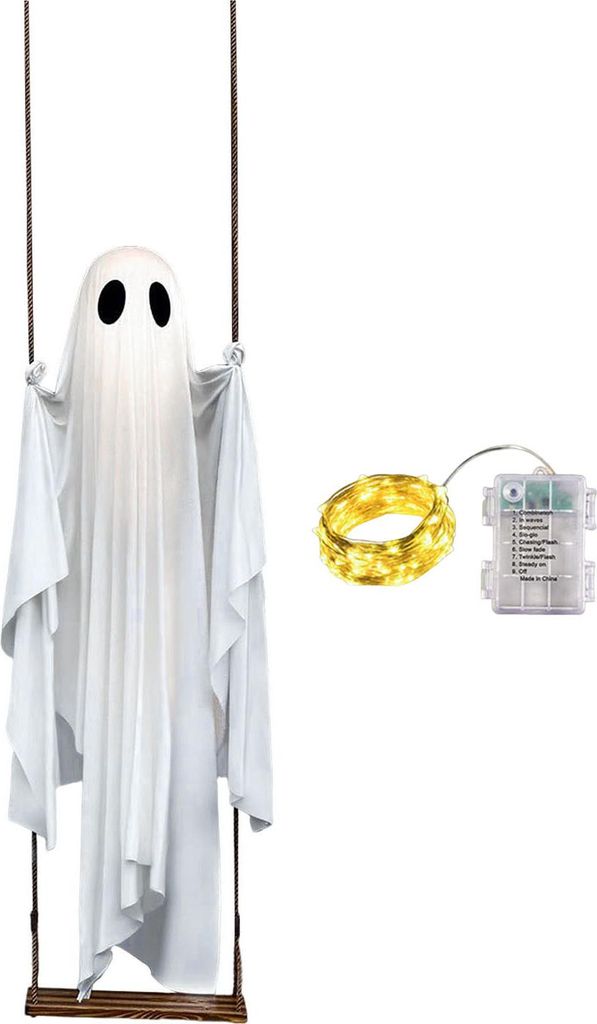 Halloween Dekoration Outdoor Schaukel Geist Ornament mit LED Lichter Einstellbar Hängen Spooky Ghost Decor