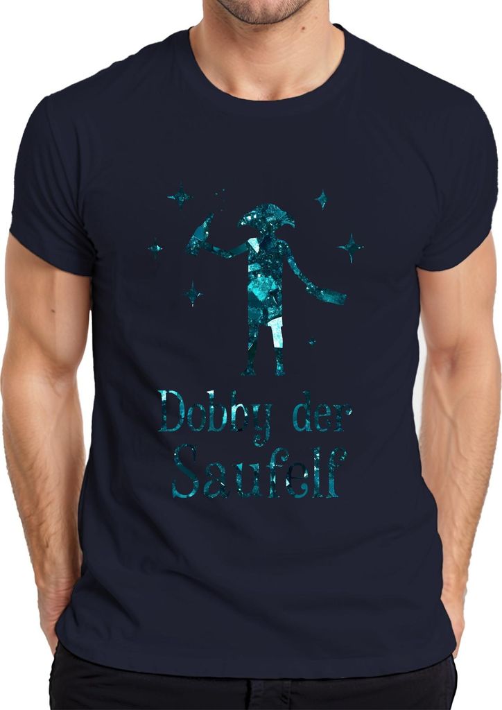 Dobby der Saufelf Harry Potter Geschenk Lustig Party Fan Gag Herren T-Shirt, Navy, XXL