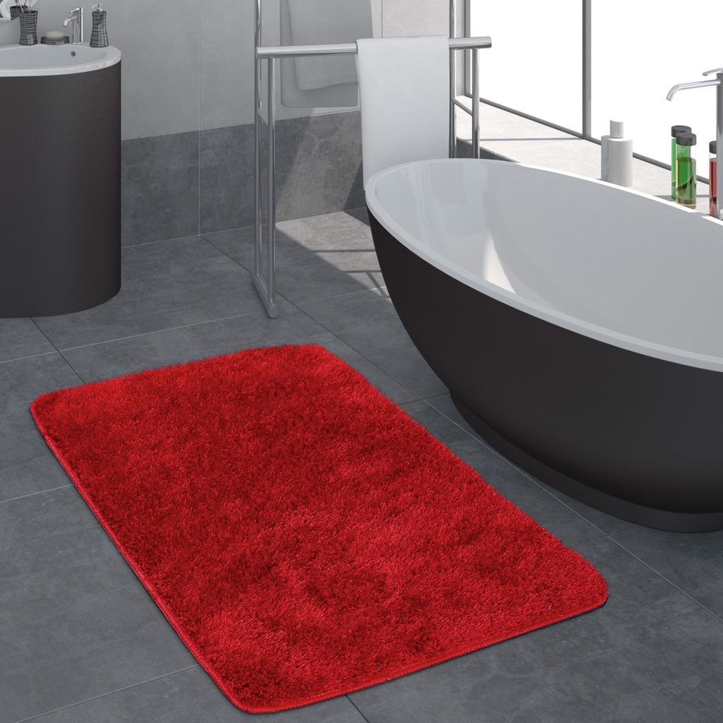 Moderner Hochflor Badezimmer Teppich Einfarbig Badematte Rutschfest In Terrakott