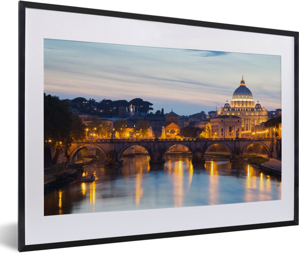 MuchoWow Gerahmtes Poster Rom - Brücke - Stadt 60x40 cm - Poster mit Schwarzem Bilderrahmen Wandposter Rahmen Foto Bilder - Schlafzimmer - Plaka...