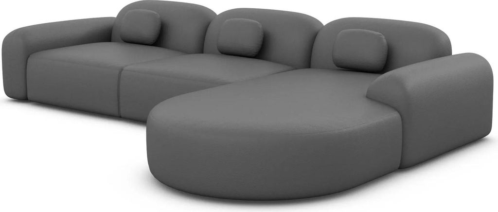 Echtleder L-Form Rund Sofa Nuvia Dunkelgrau Rechts