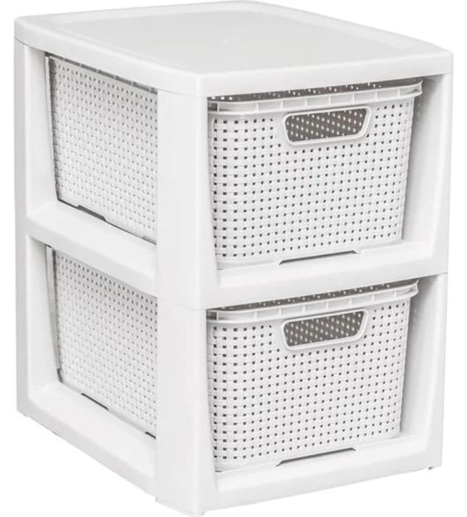 Cassettiera Branq in rattan - 2 cestini bianco antico Immagine del prodotto 