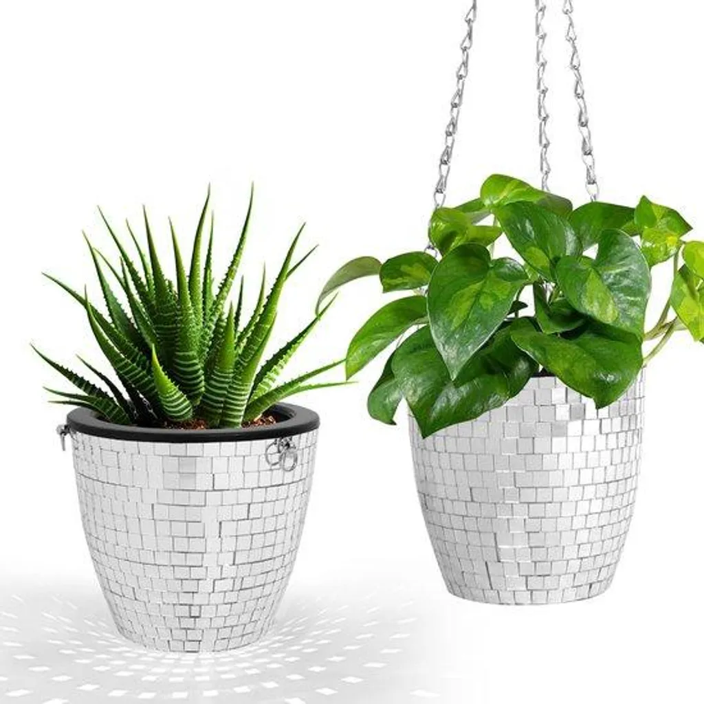 Pot de fleurs boule disco argentée 12,7 cm suspendu pour déco bohème