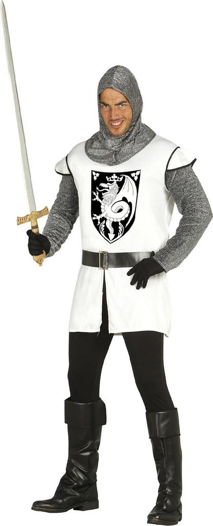 Fiestas Guirca - Mittelalterlicher Ritter-Kostüm für Herren FG1462 (M) (Weiß/Schwarz)