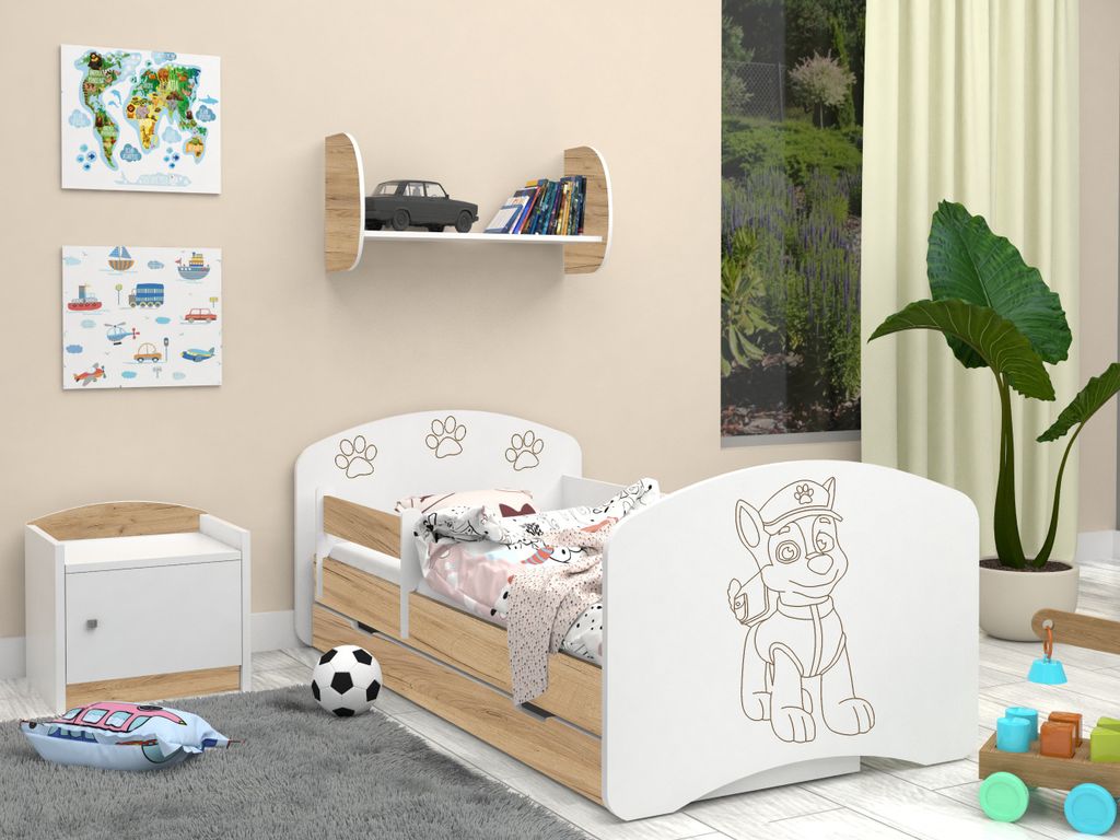 Happy Babies Kinderbett - Mit Matratze & Schublade und Rausfallschutz, 70x140, Mädchen Kinderbetten & Jugendbett Jungen Kids Bed