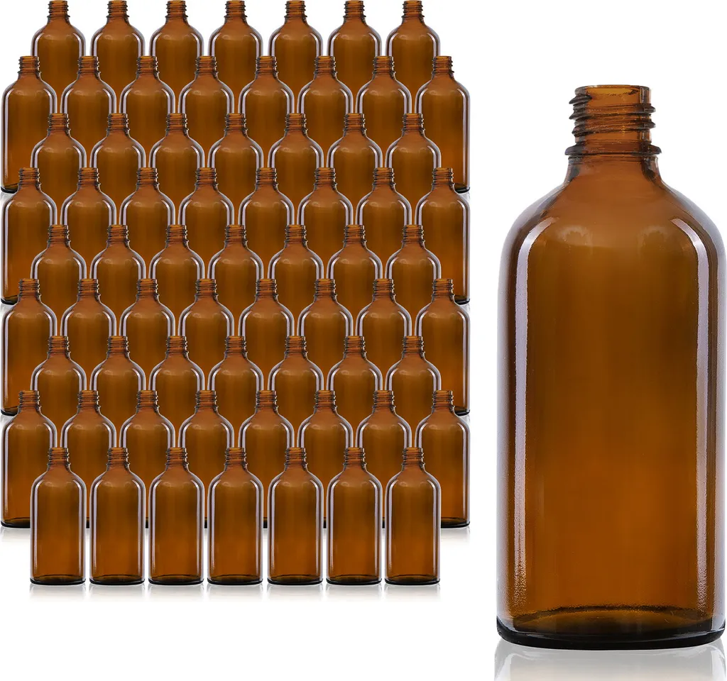 Bouteille en verre ambré 100ml DIN 18 pour solutions de pharmacie