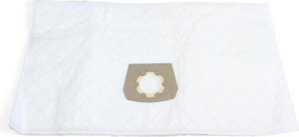A white vacuum cleaner bag with a tan connector piece.