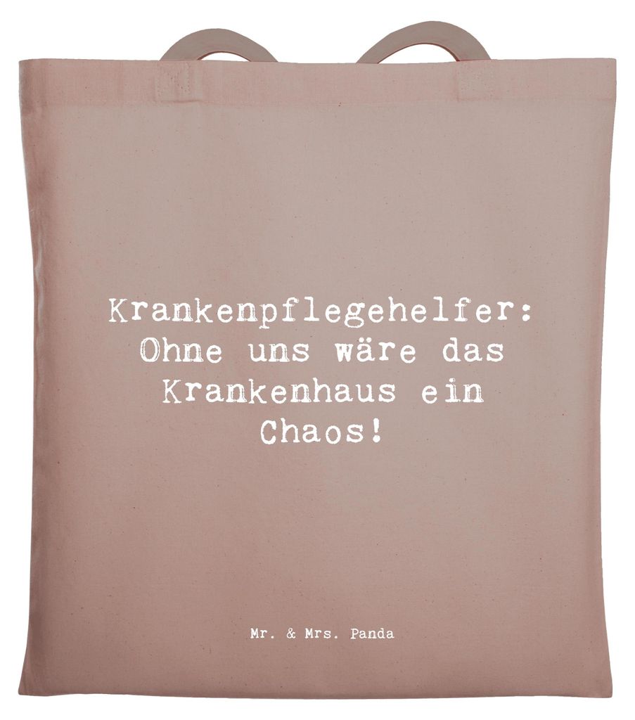 Mr. & Mrs. Panda Tote Bag Spruch Krankenpflegehelfer Chaos - Braun Pastell - Geschenk, Anerkennung, Gesundheitswesen, Jutebeutel, campus tasche, Un...