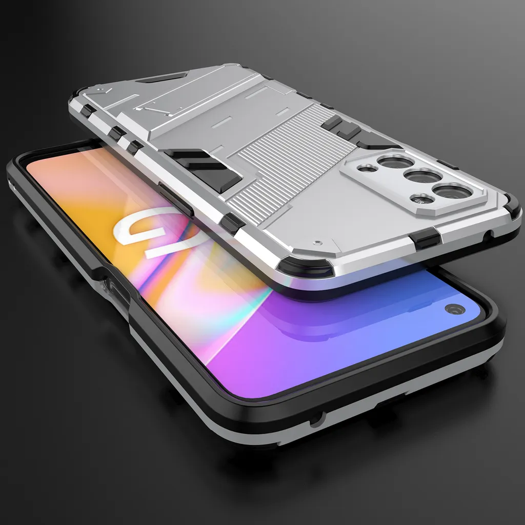 Custodia per Oppo A54 5G/A74 5G/A93 5G/OnePlus Nord N200 Custodia protettiva ibrida in PC TPU antiurto con funzione stand Arancione - 5