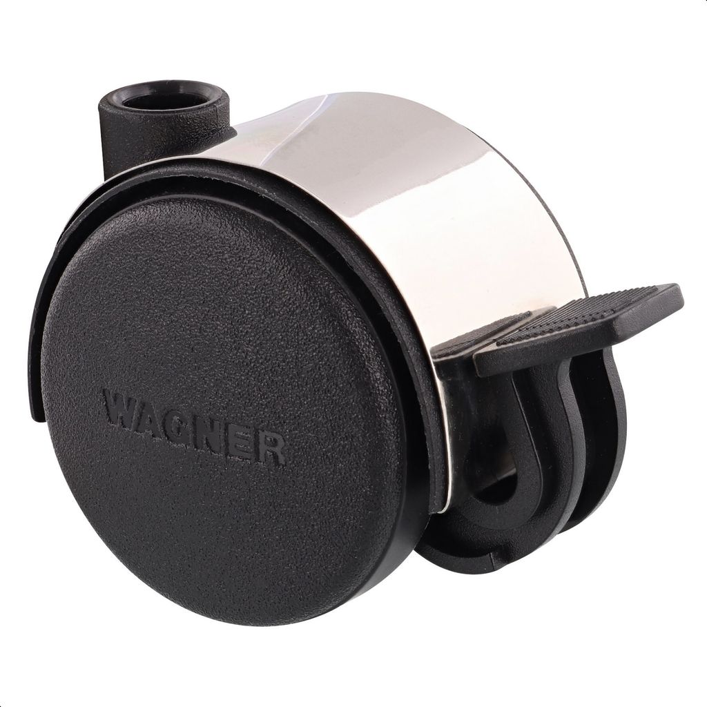 WAGNER Design Möbelrolle / Doppelrolle HART - Durchmesser Ø 40 mm, schwarz / chrom, Feststeller, Tragkraft 35 kg - 01152601