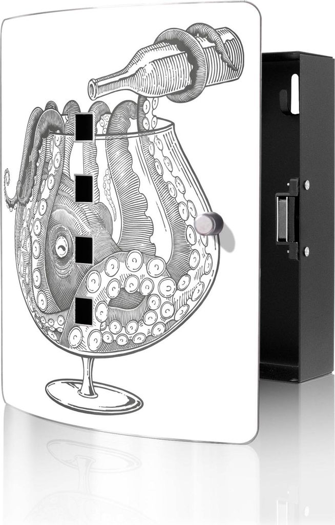 banjado Design Schlüsselkasten aus Edelstahl für 10 Schlüssel, Schlüsselschrank 24 x 21,5 x 7cm groß mit Magnetverschluss, Oktopus im Glas 2 [...