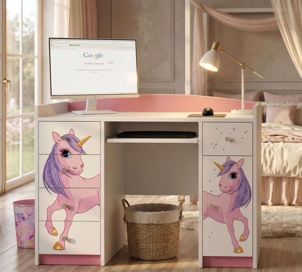 Happy Babies Schreibtisch für Kinderzimmer 125x89x60 weiß Produktbild 