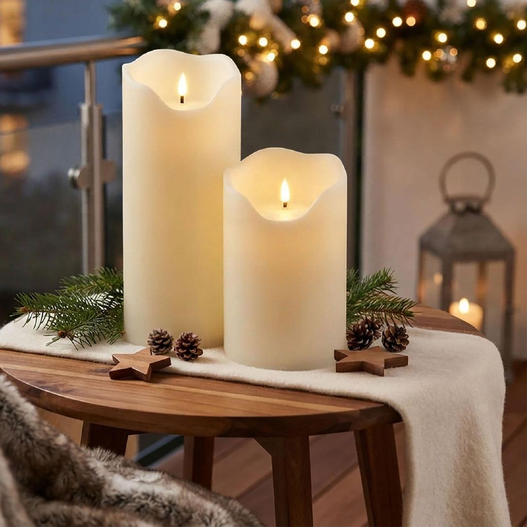 XXXL LED Outdoor Kerze cremeweiß mit Timer 2er Set